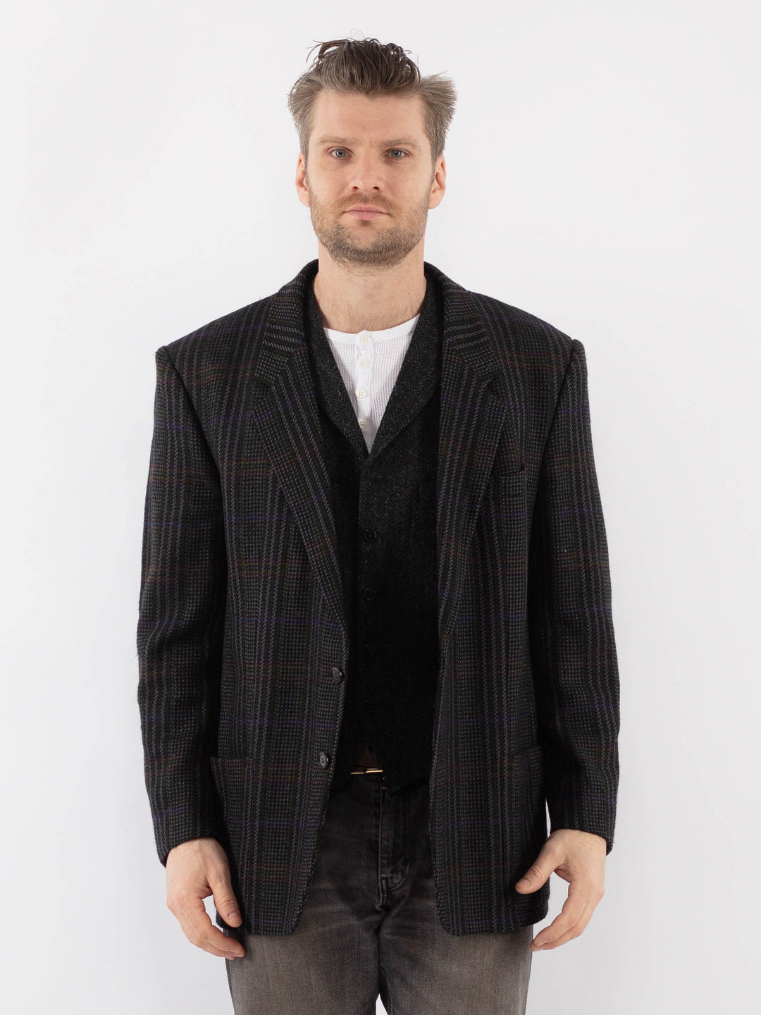 Vintage 70's Men Wool Blazer Jacket in MultiZ1056