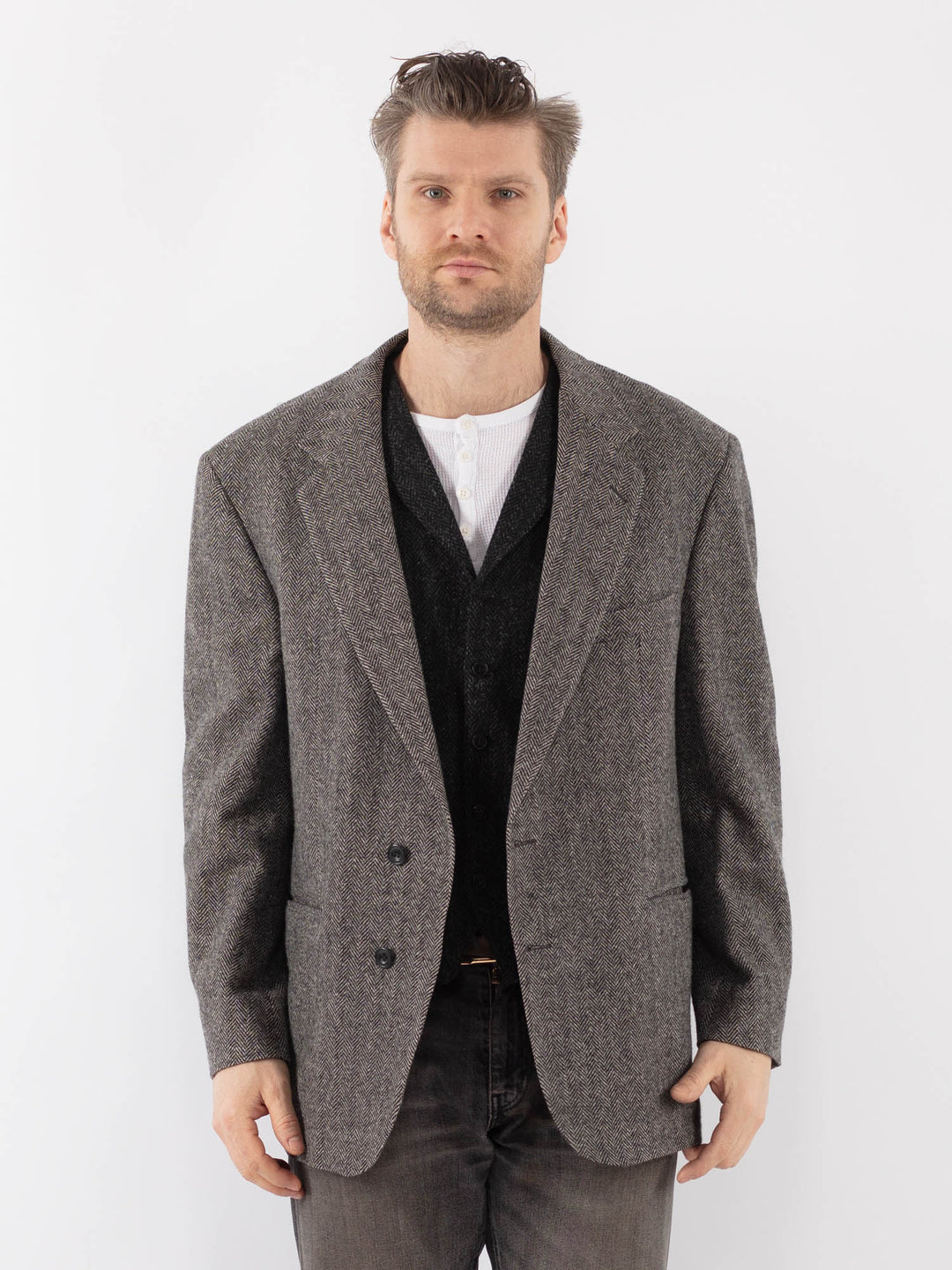 Vintage 70's Men Wool Blazer Jacket in GrayZ1059