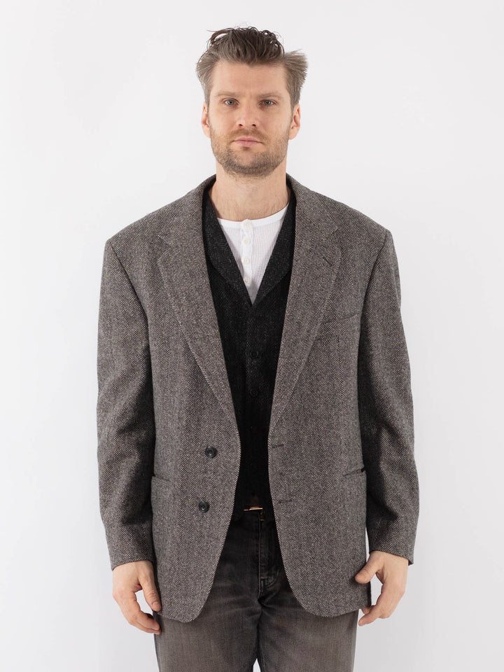 Vintage 70's Men Wool Blazer Jacket in GrayZ1059