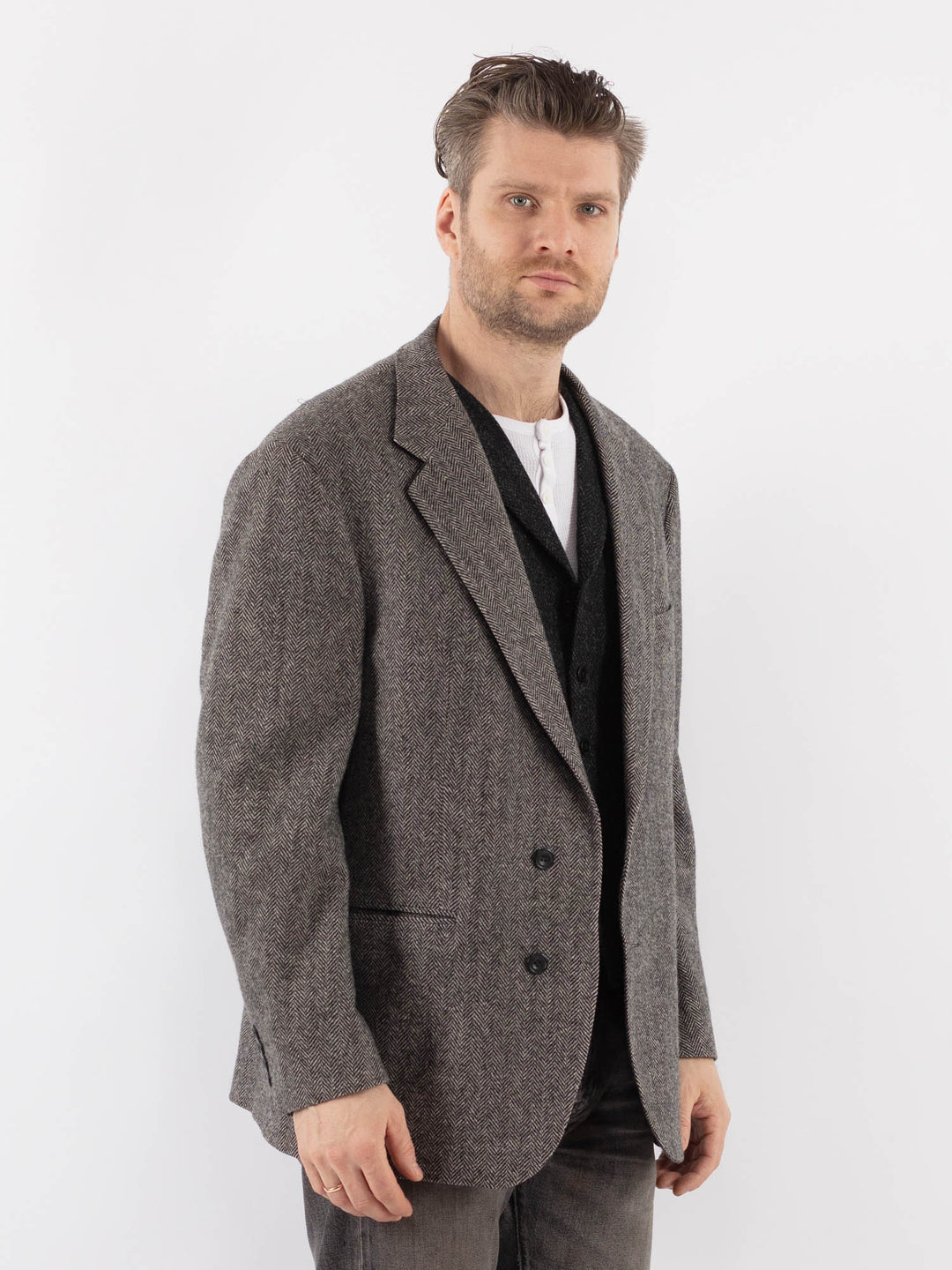 Vintage 70's Men Wool Blazer Jacket in GrayZ1059