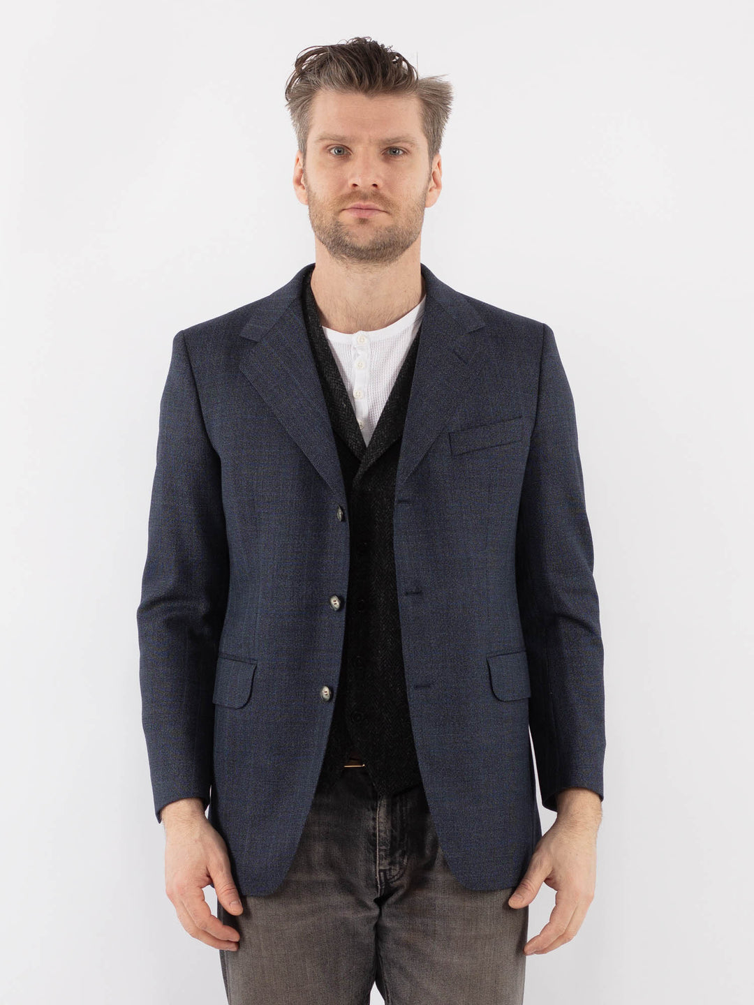 Vintage 70's Men Wool Blazer Jacket in BlueZ1067