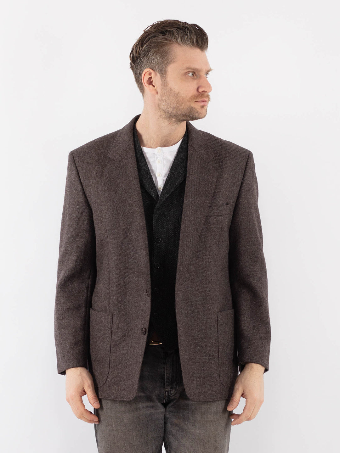 Vintage 70's Men Wool Blazer Jacket in BrownZ1071