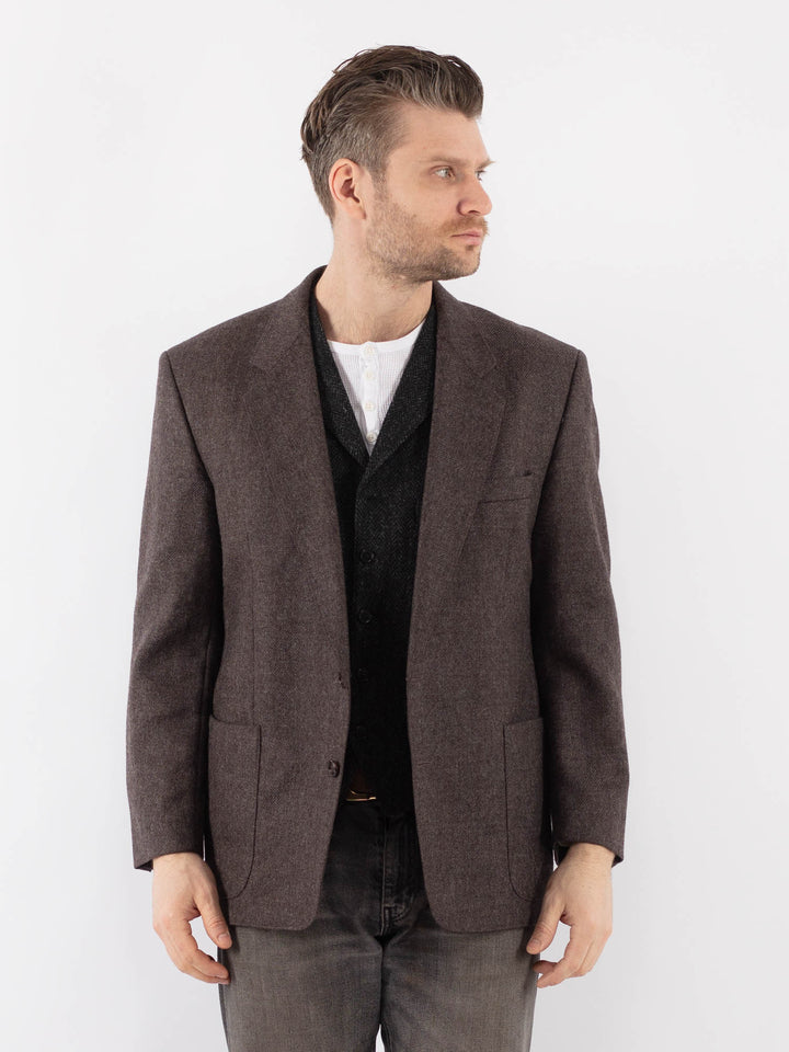 Vintage 70's Men Wool Blazer Jacket in BrownZ1071
