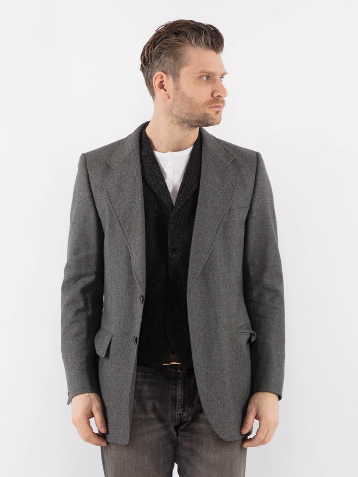 Vintage 70's Men Wool Blazer Jacket in GrayZ1073