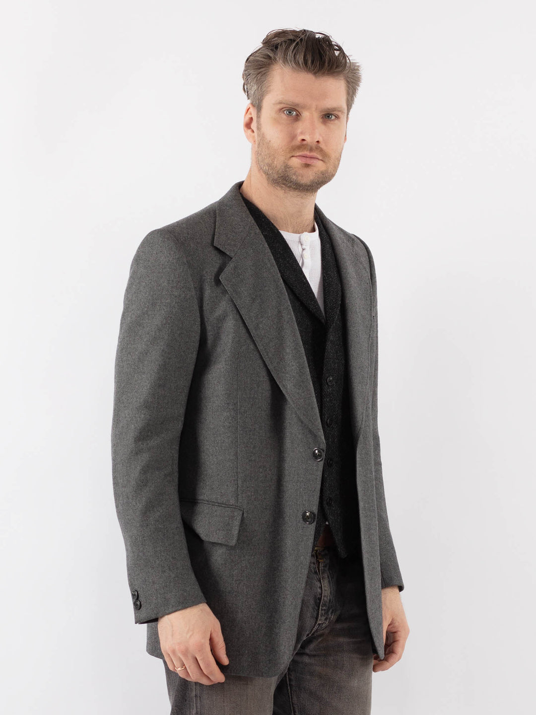 Vintage 70's Men Wool Blazer Jacket in GrayZ1073