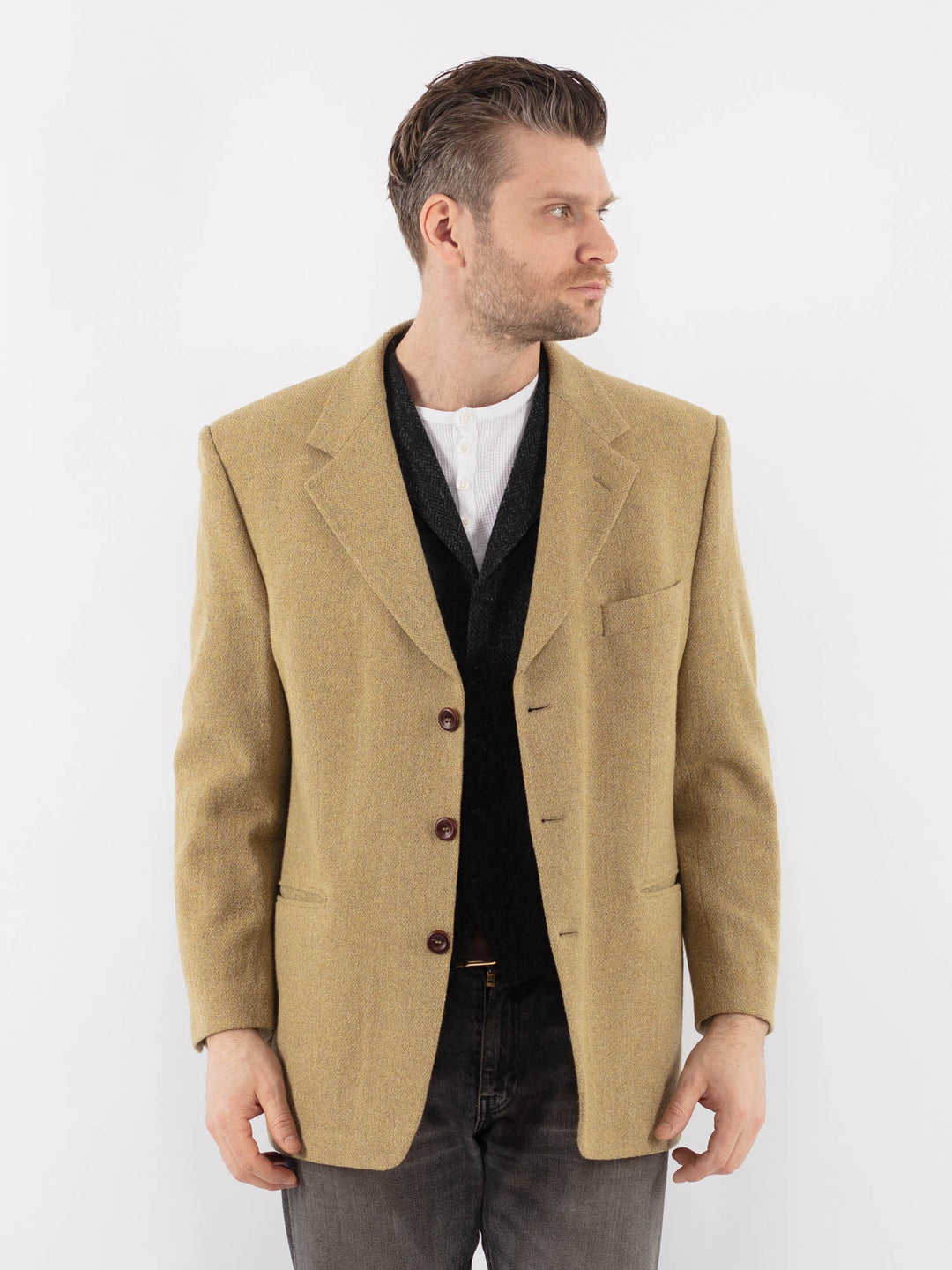 Vintage 70's Men Wool Blazer Jacket in BeigeZ1075