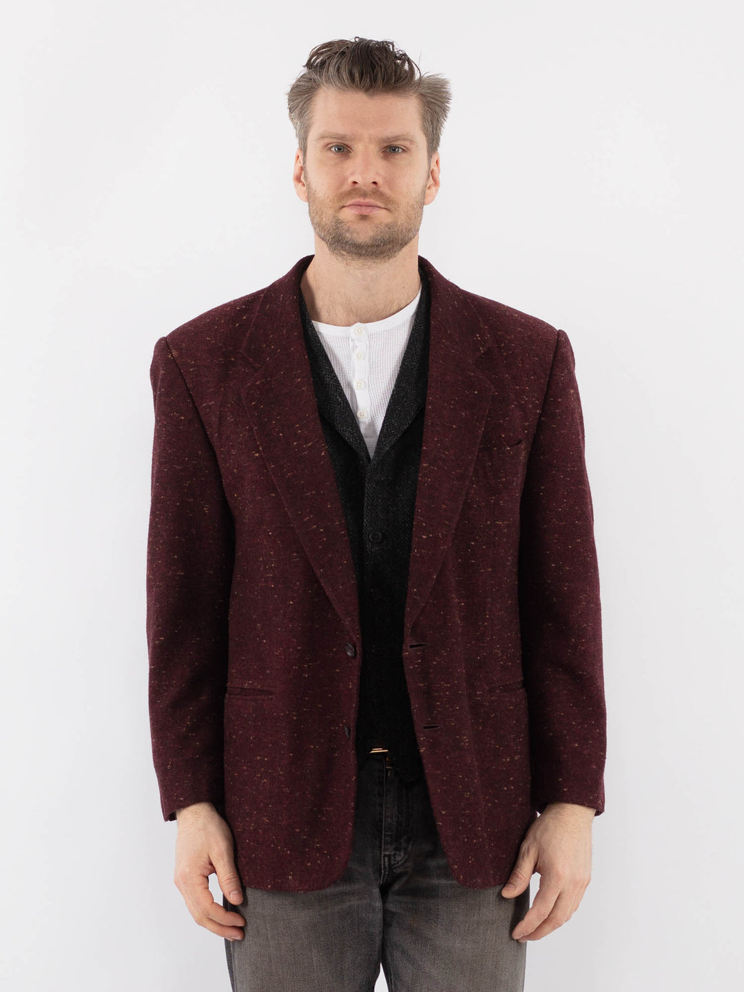 Vintage 70's Men Wool Blazer Jacket in RedZ1078