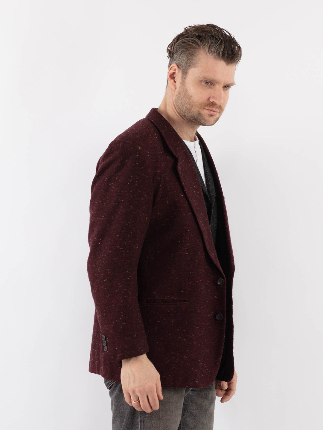 Vintage 70's Men Wool Blazer Jacket in RedZ1078
