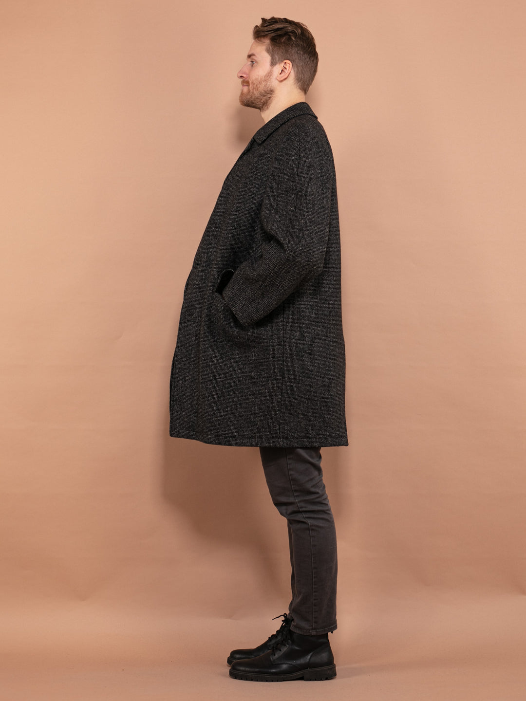 Vintage 70's Men Wool Coat in Gray - NorthernGrip