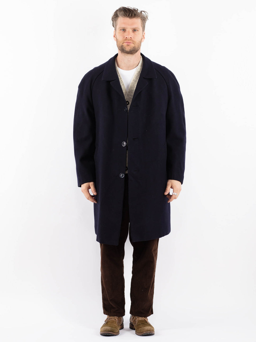 Vintage 70's Men Wool Coat in BlueZ1606