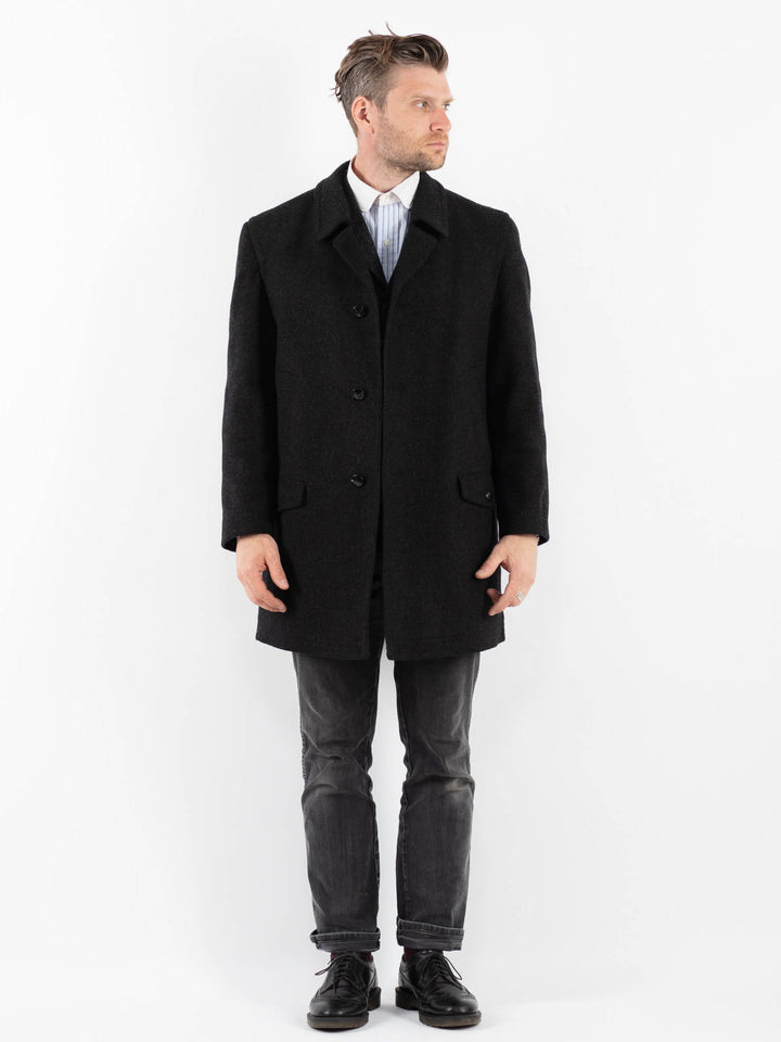 Vintage 70's Men Wool Coat in Black