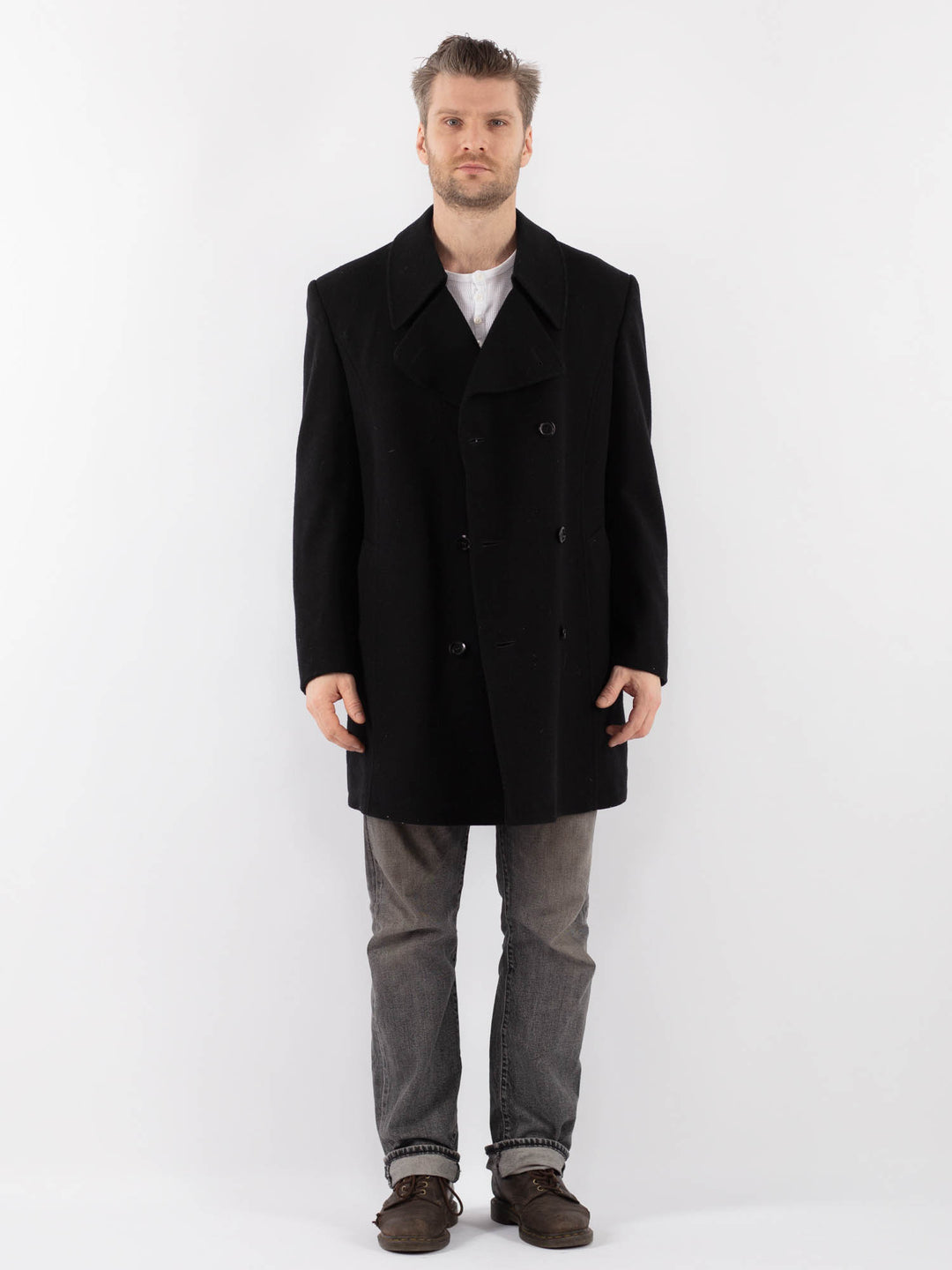 Vintage 70's Men Wool Blazer Coat in BlackZ1117