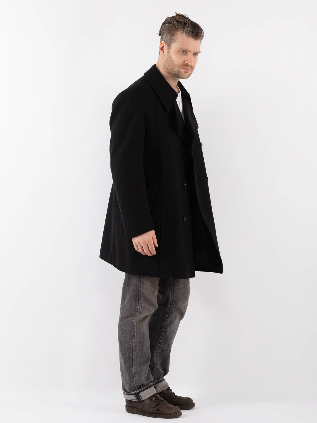 Vintage 70's Men Wool Blazer Coat in BlackZ1117