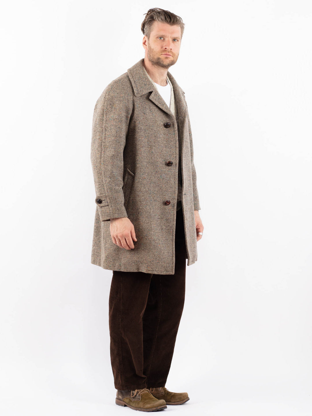 Vintage 70's Men Wool Coat in BeigeZ1633