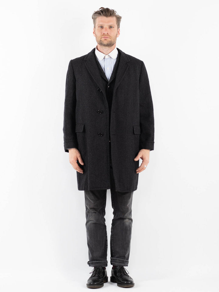Vintage 70's Men Wool Coat in Dark Gray