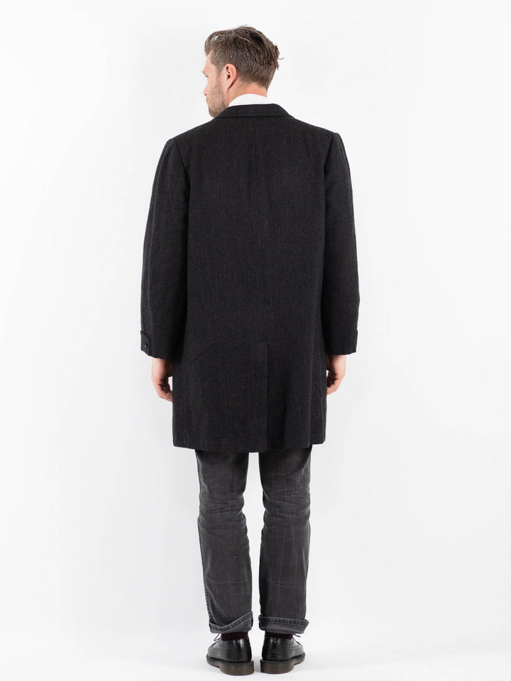 Vintage 70's Men Wool Coat in Dark Gray
