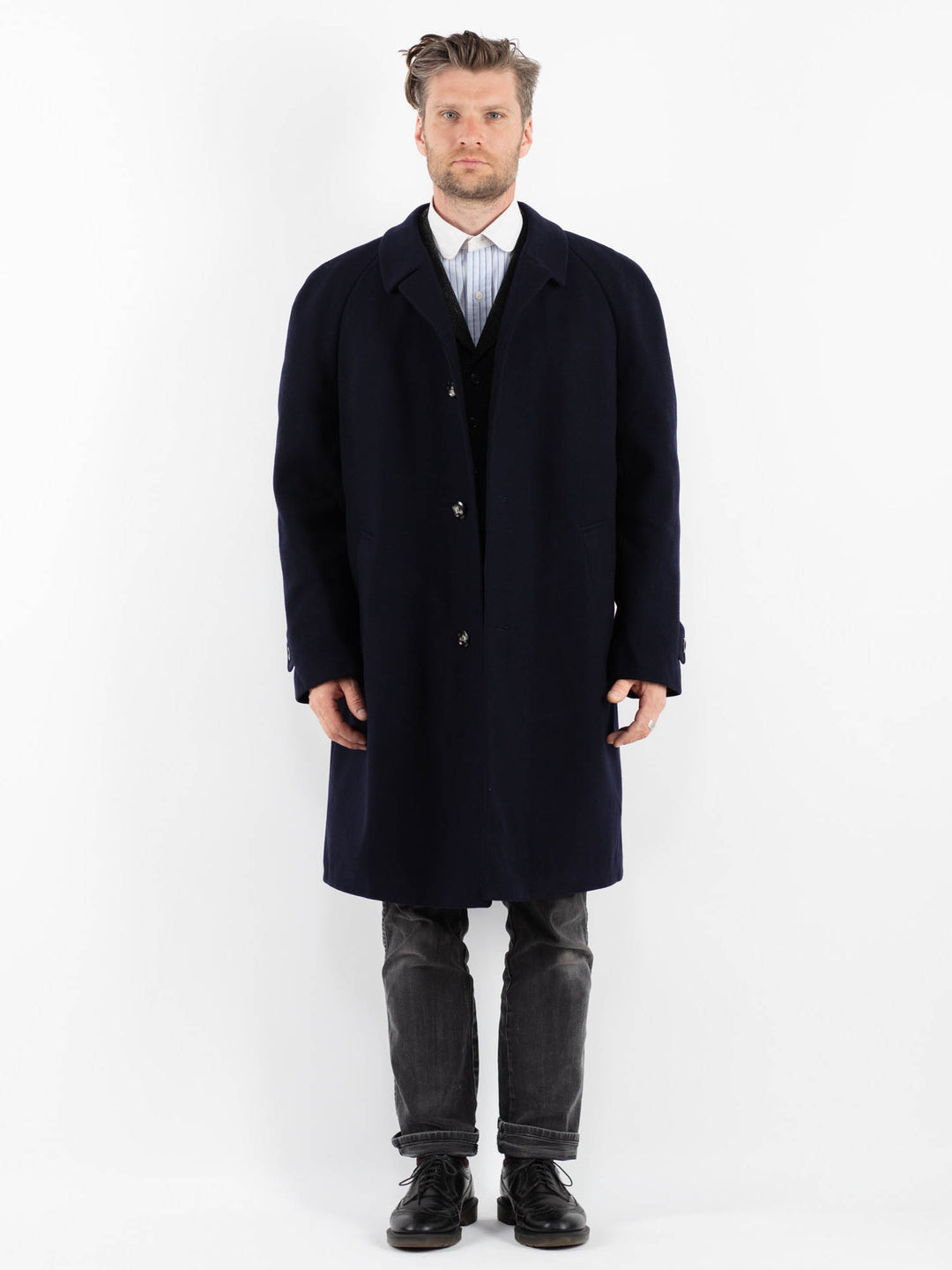 Vintage 70's Men Wool Coat in BlueZ1762