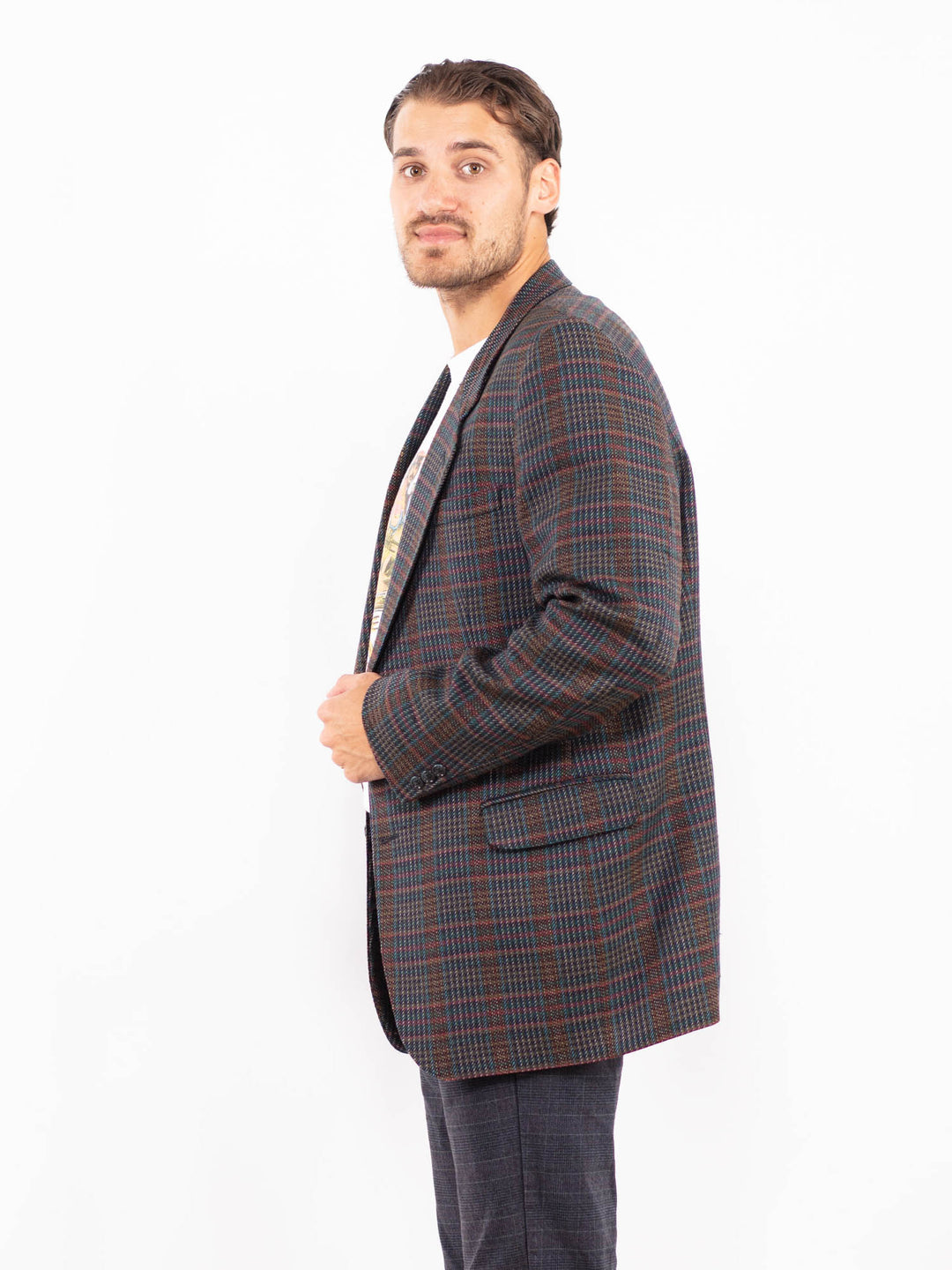 Vintage 70's Men Wool Blazer Jacket in Multi