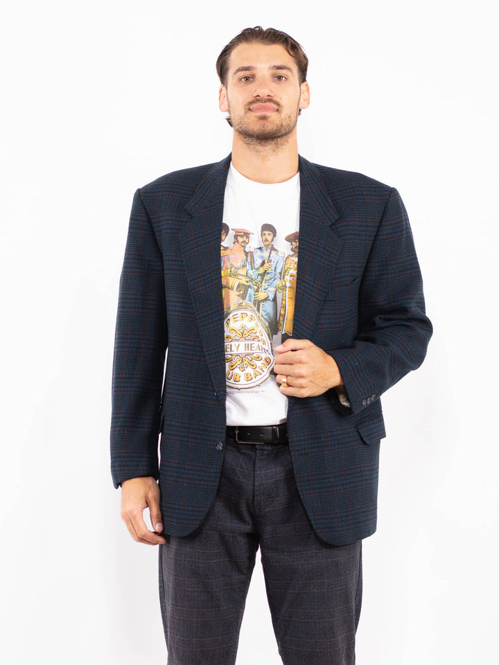 Vintage 70's Men Wool Blazer Jacket in Blue