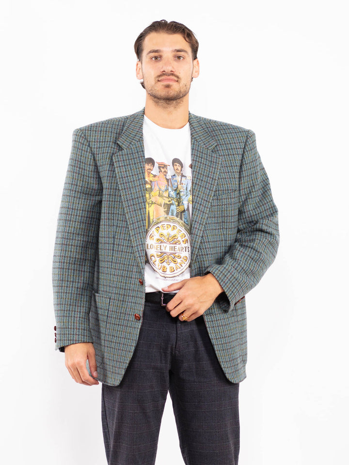 Vintage 70's Men Cashmere Wool Blend Blazer Jacket in Blue