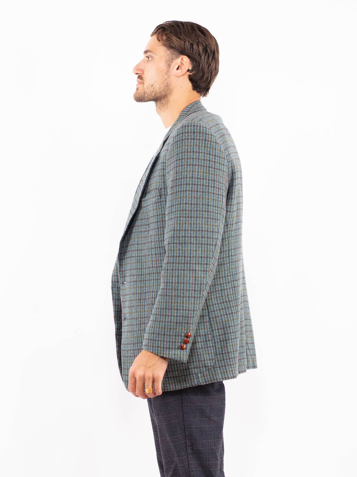 Vintage 70's Men Cashmere Wool Blend Blazer Jacket in Blue