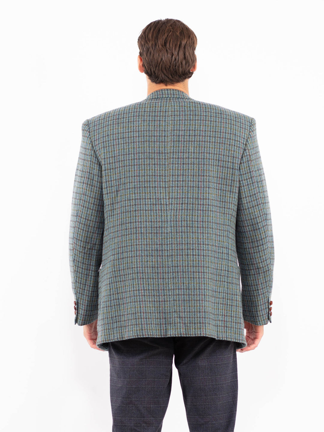 Vintage 70's Men Cashmere Wool Blend Blazer Jacket in Blue