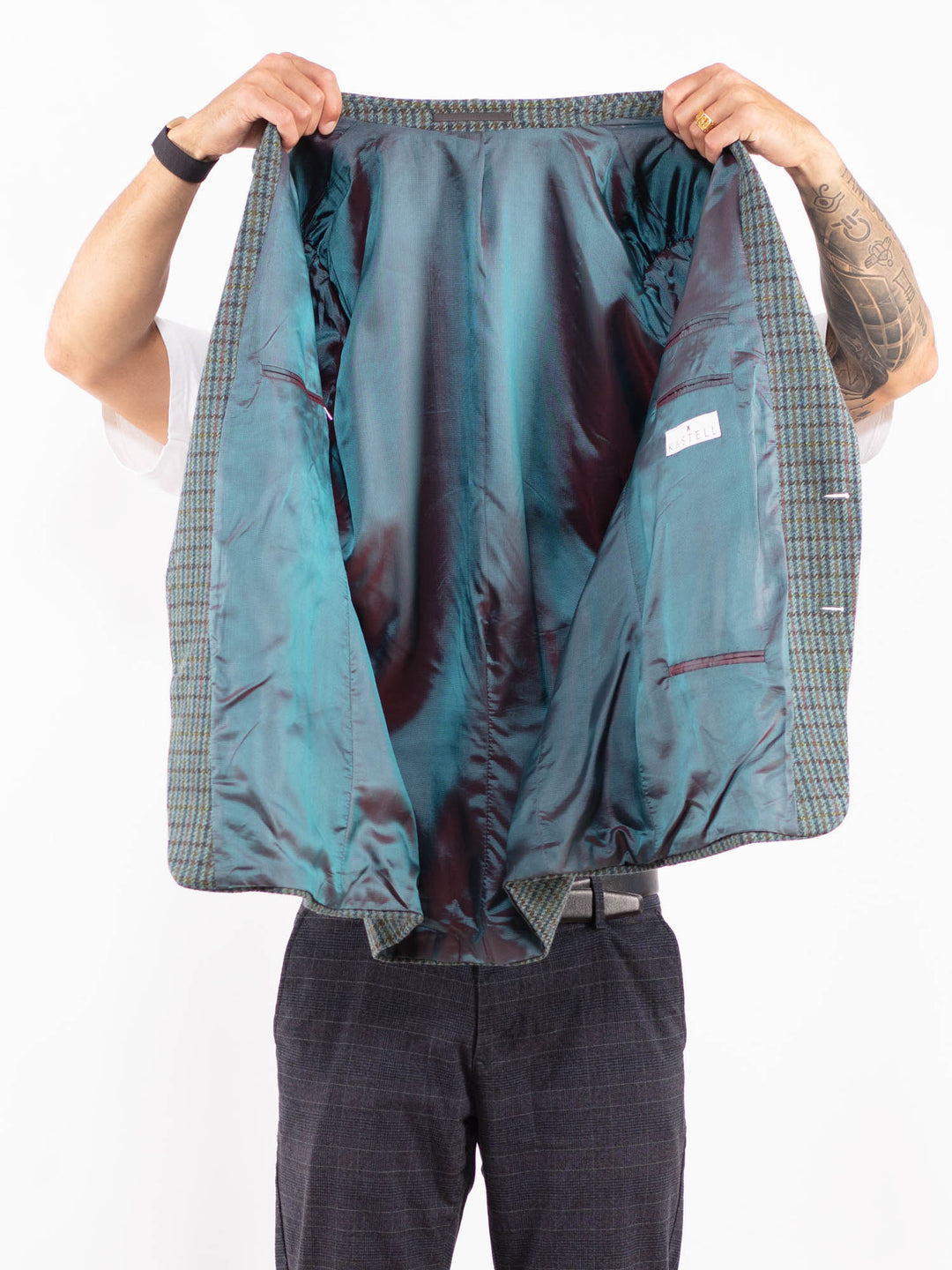 Vintage 70's Men Cashmere Wool Blend Blazer Jacket in Blue