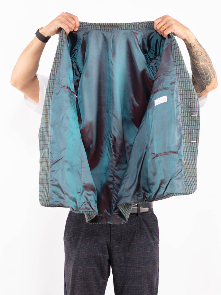 Vintage 70's Men Cashmere Wool Blend Blazer Jacket in Blue