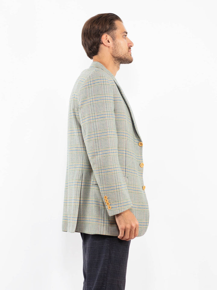 Vintage 70's Men Wool Blazer Jacket in Light Blue