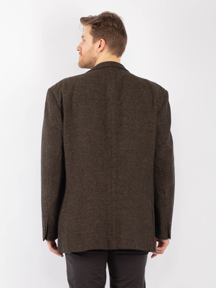 Vintage 70's Men Wool Blazer Jacket in Dark Green