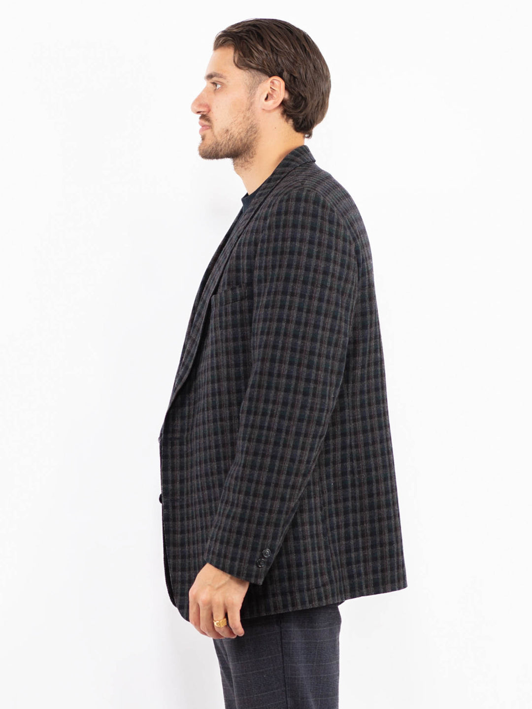 Vintage 70's Men Wool Blazer Jacket in GrayZ2441