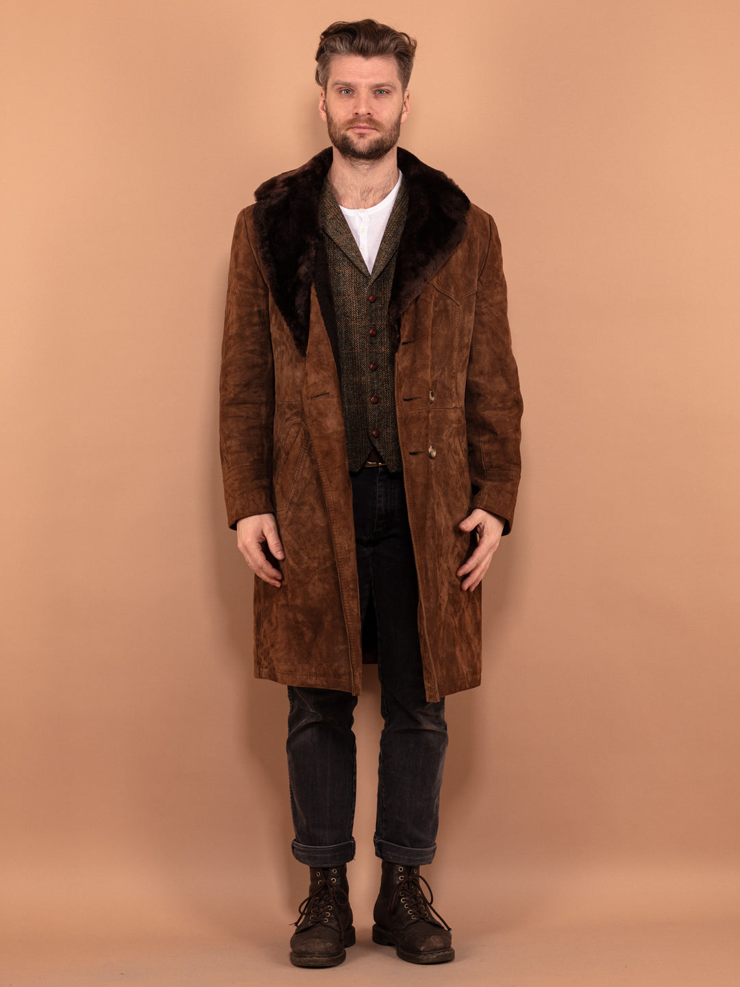 Vintage 70's Men Western Suede Coat in Brown - NorthernGrip