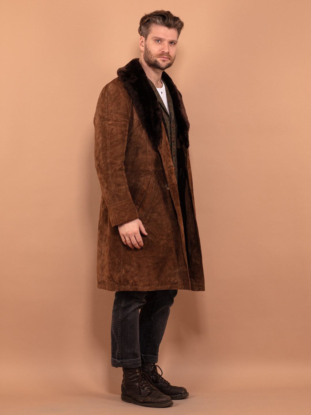 Vintage 70's Men Western Suede Coat in Brown - NorthernGrip