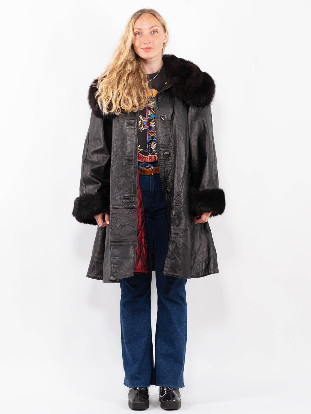 Vintage 70's Women Leather Coat in BlackA0418