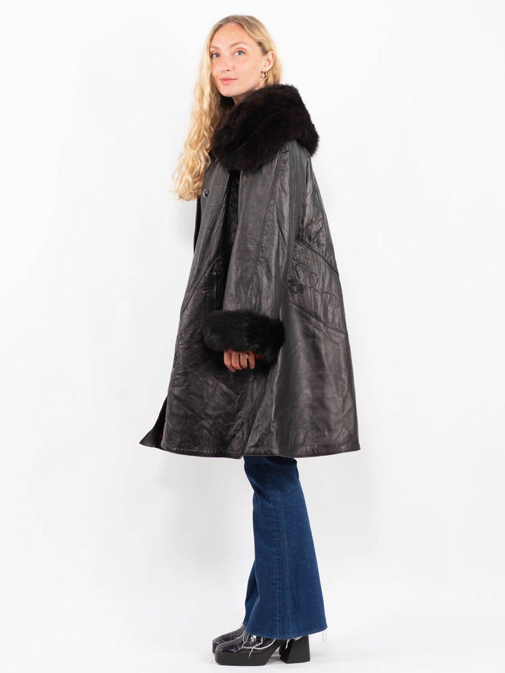 Vintage 70's Women Leather Coat in BlackA0418