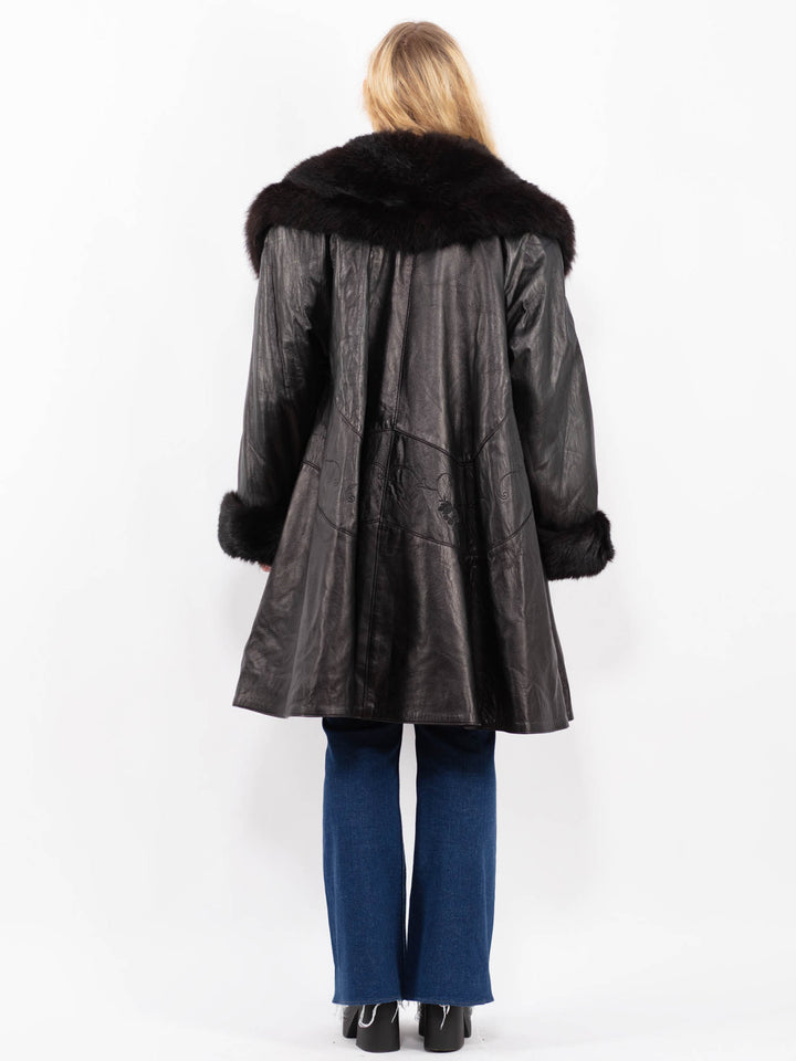 Vintage 70's Women Leather Coat in BlackA0418