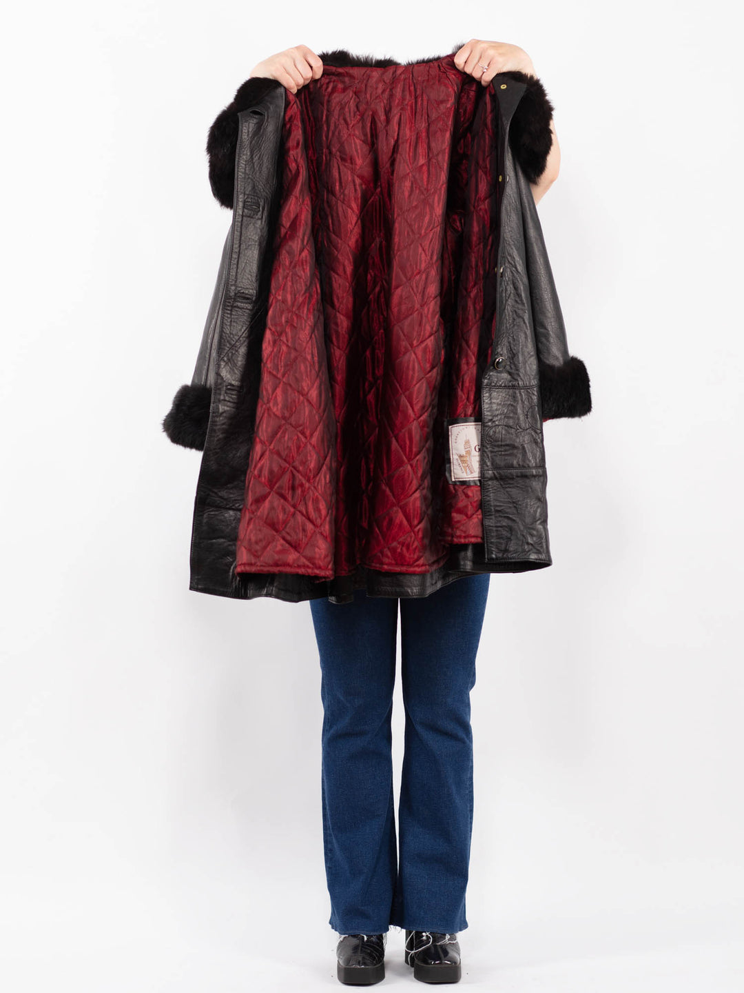 Vintage 70's Women Leather Coat in BlackA0418