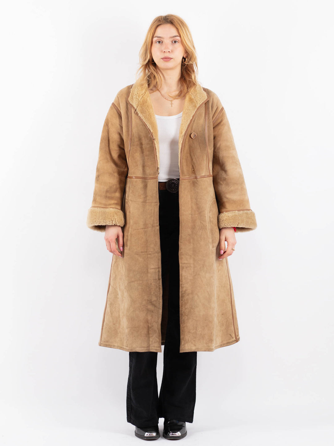 Vintage 70's Women Sheepskin Coat in BeigeV9644