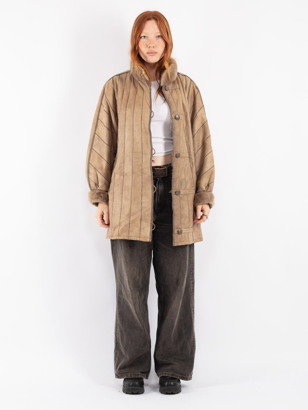 Vintage 70's Women Sheepskin Coat in Beige