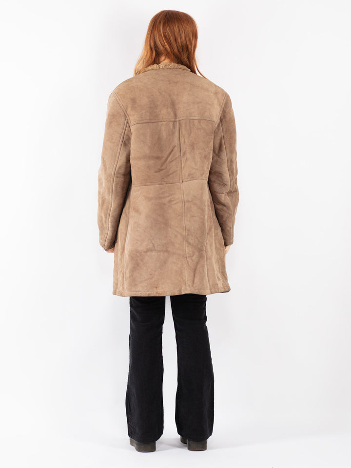 Vintage 70's Women Sheepskin Coat in Beige