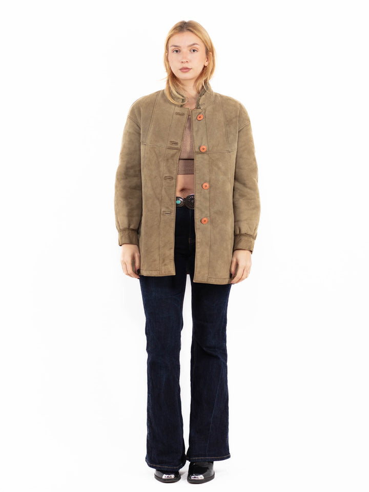 Vintage 70's Women Sheepskin Short Coat in Light Green