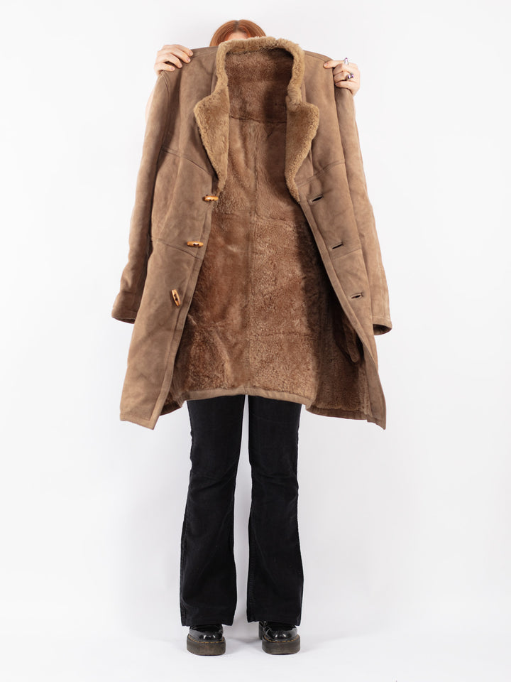 Vintage 70's Women Sheepskin Coat in Beige