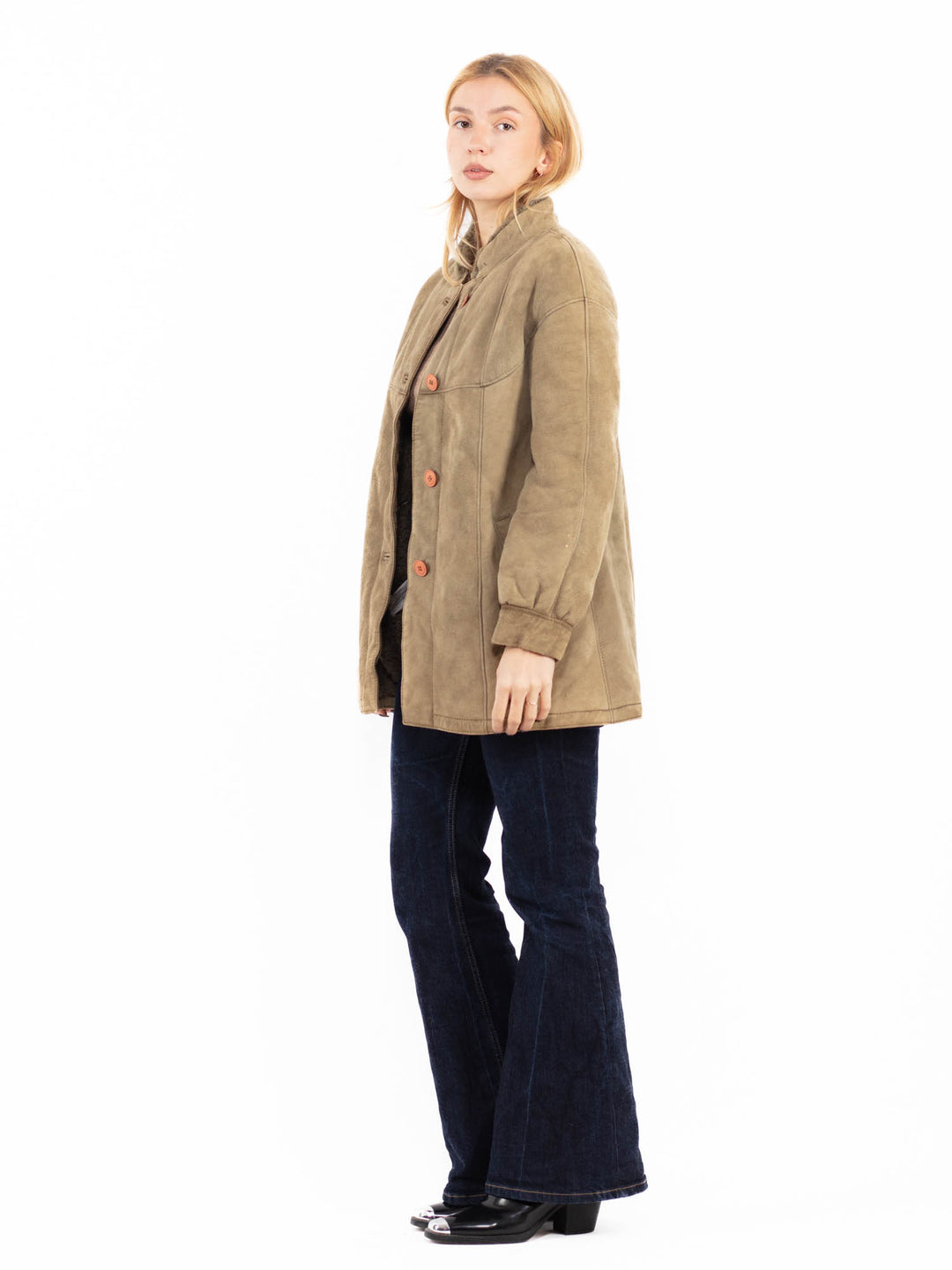 Vintage 70's Women Sheepskin Short Coat in Light Green