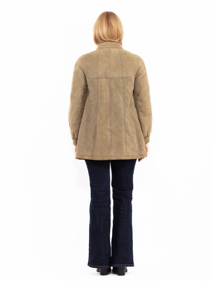 Vintage 70's Women Sheepskin Short Coat in Light Green