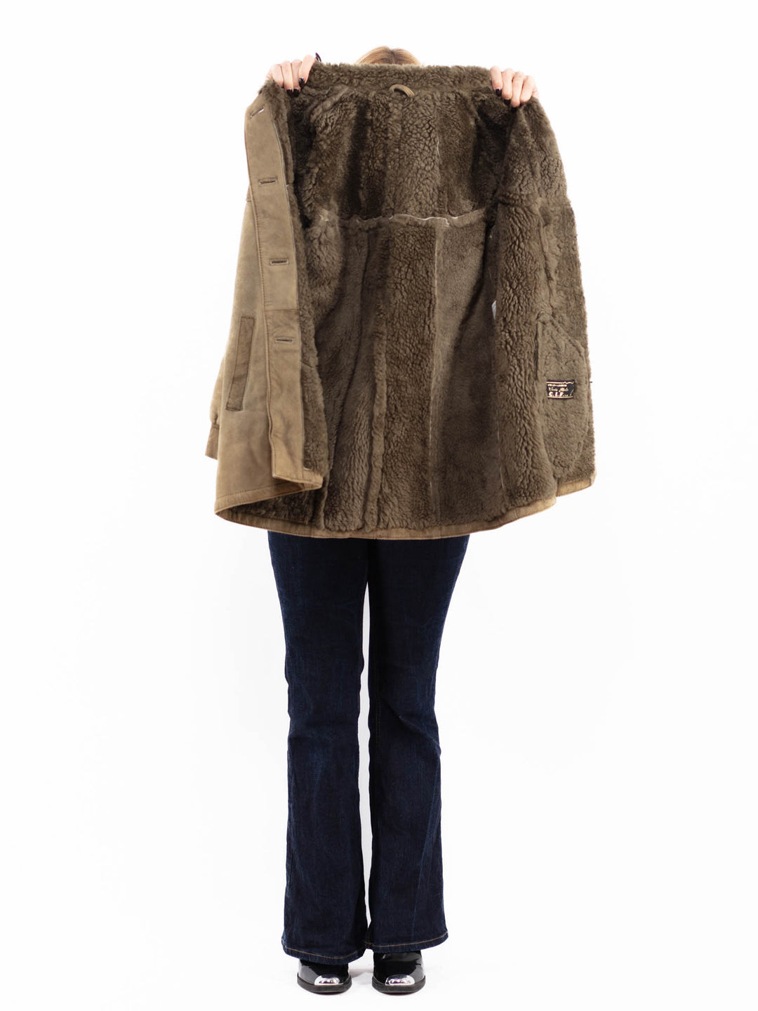 Vintage 70's Women Sheepskin Short Coat in Light Green
