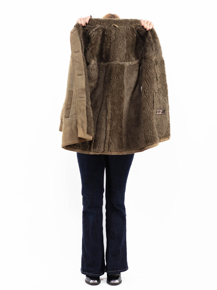 Vintage 70's Women Sheepskin Short Coat in Light Green