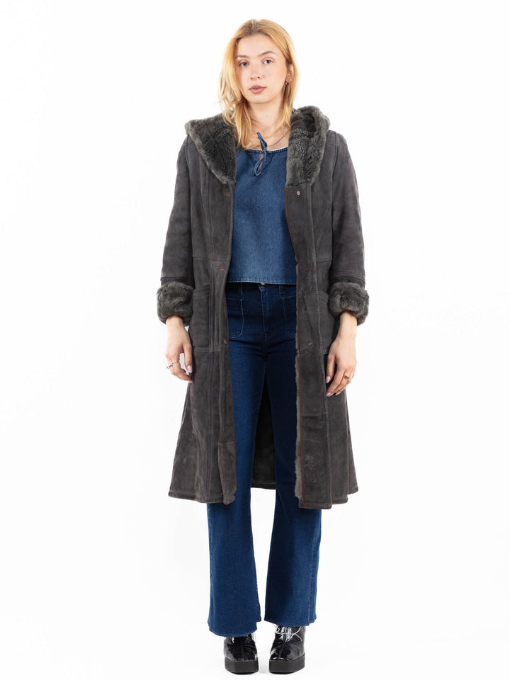 Vintage 70's Women Sheepskin Coat in GrayA0056