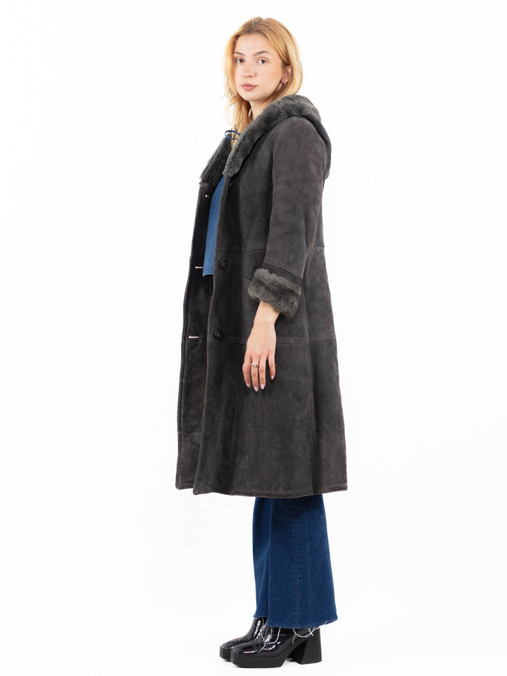 Vintage 70's Women Sheepskin Coat in GrayA0056