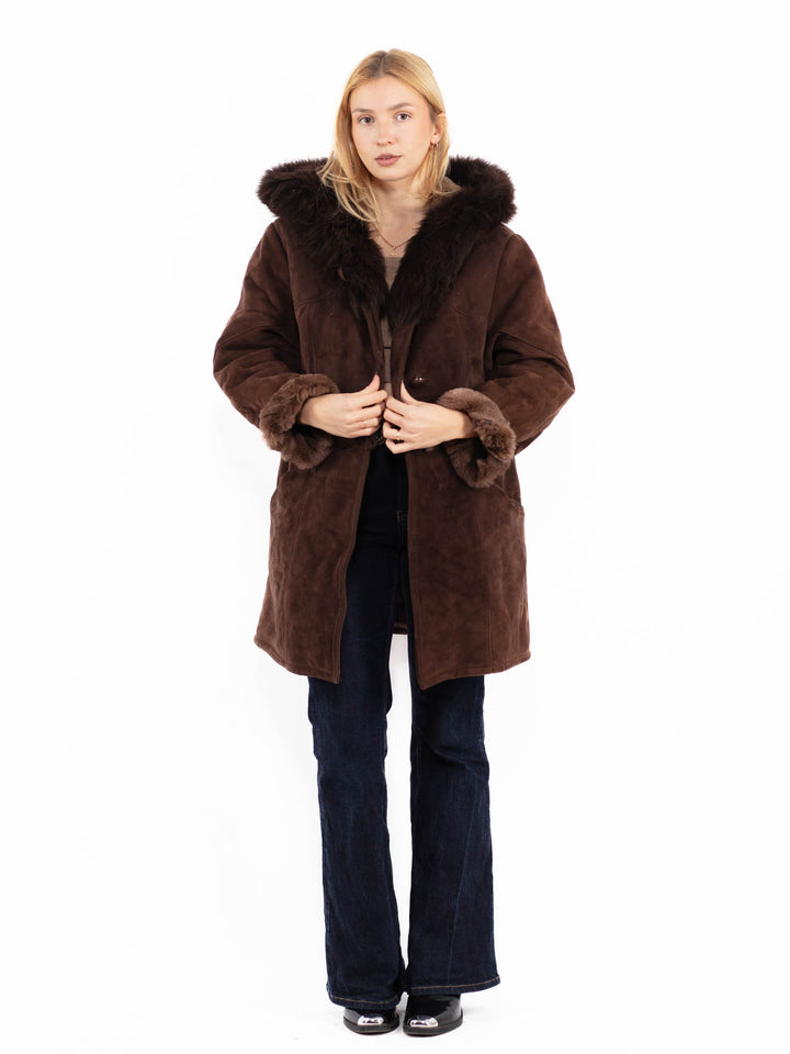 Vintage 70's Hooded Penny Lane Sheepskin Coat in Brown