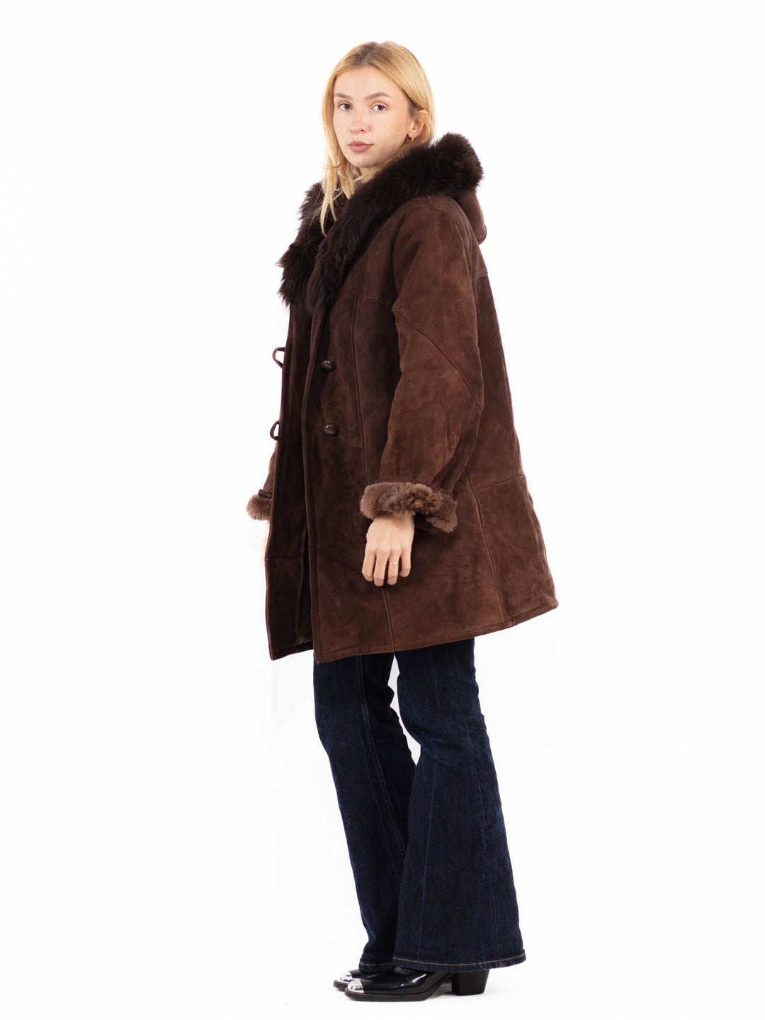 Vintage 70's Hooded Penny Lane Sheepskin Coat in Brown